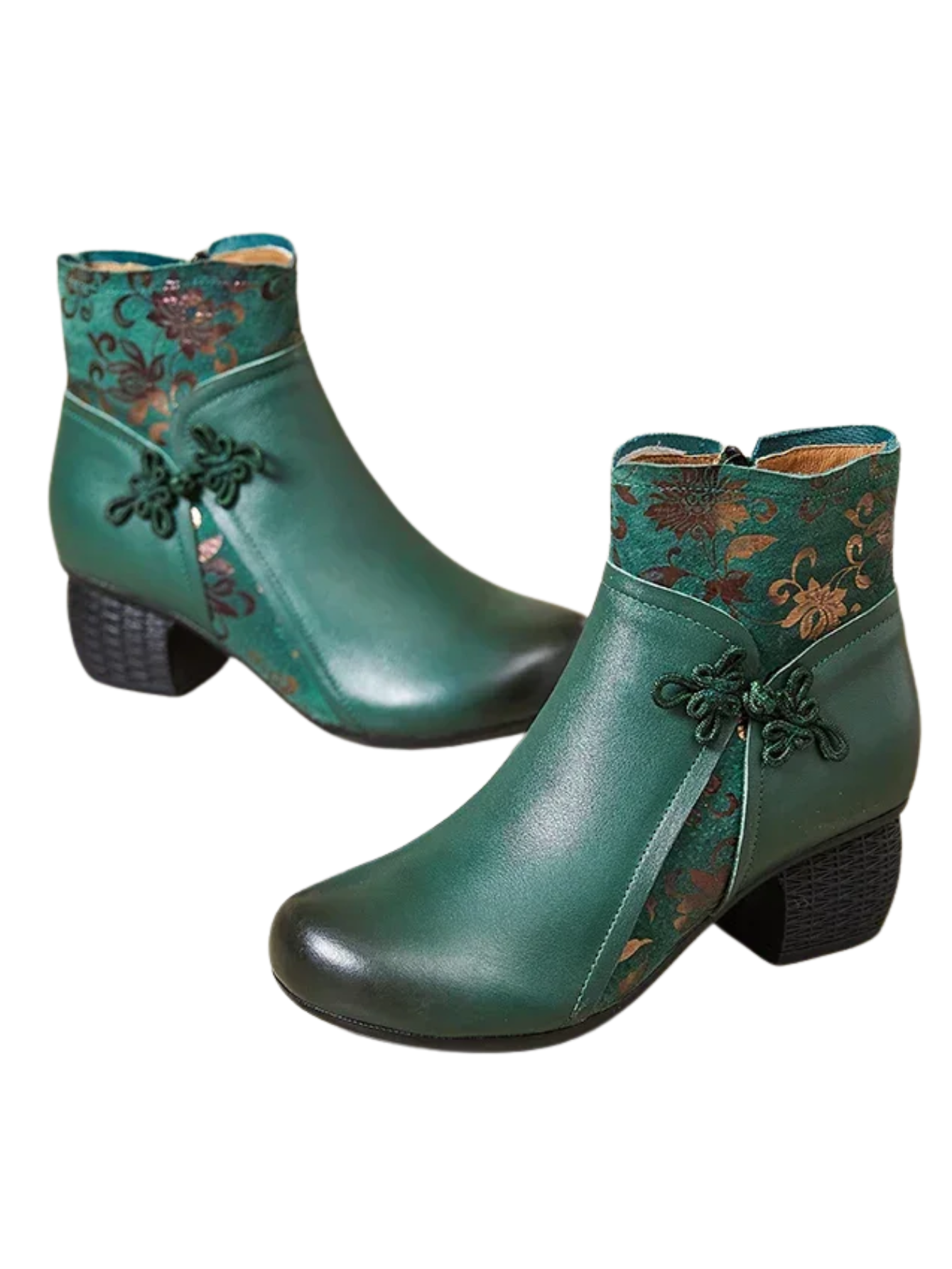Genuine Leather Ankle Boots With Ethnic Print Winter