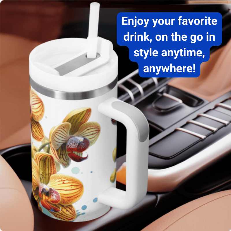 a coffee cup with a lid sitting on top of a car steering wheel