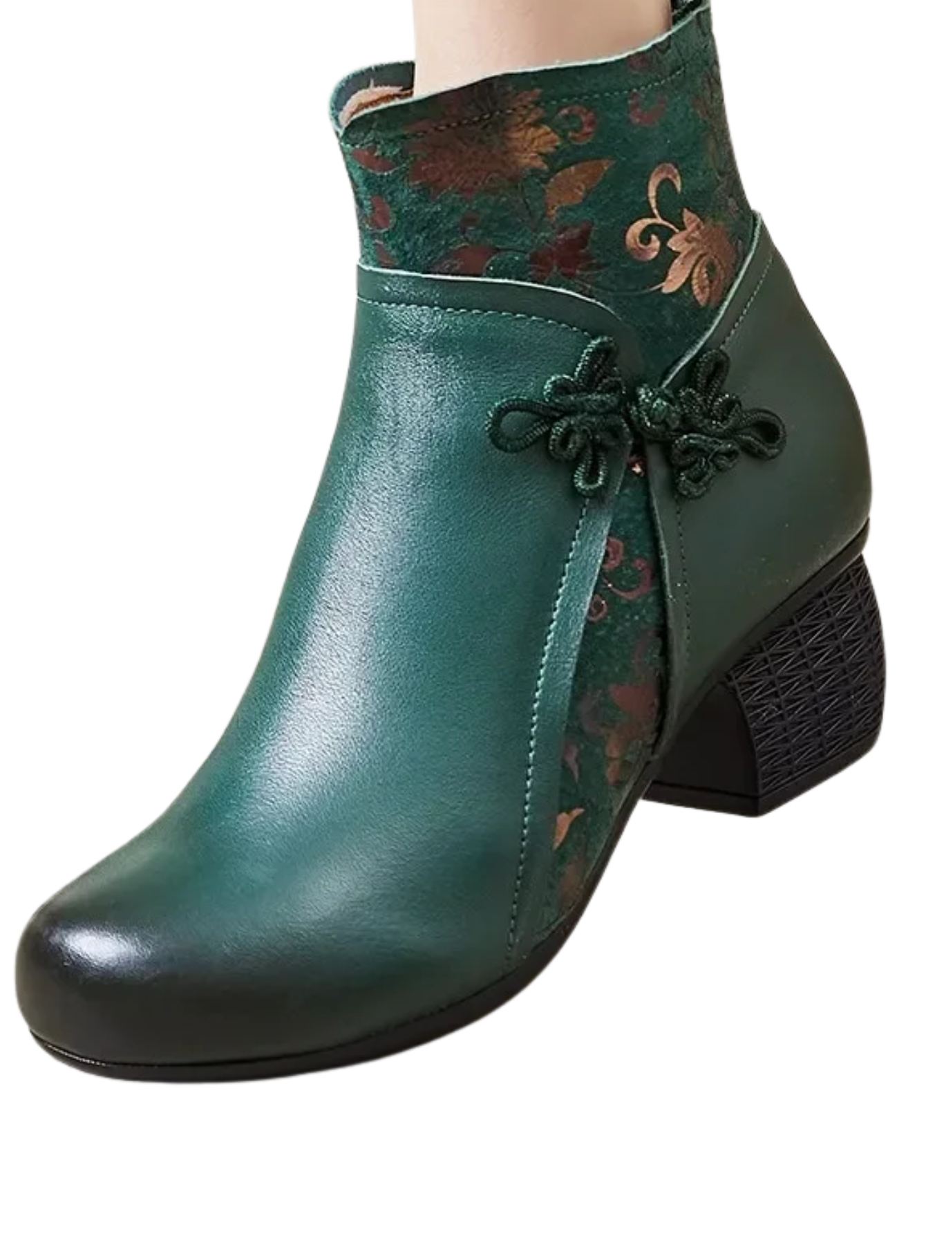 Genuine Leather Ankle Boots With Ethnic Print Winter