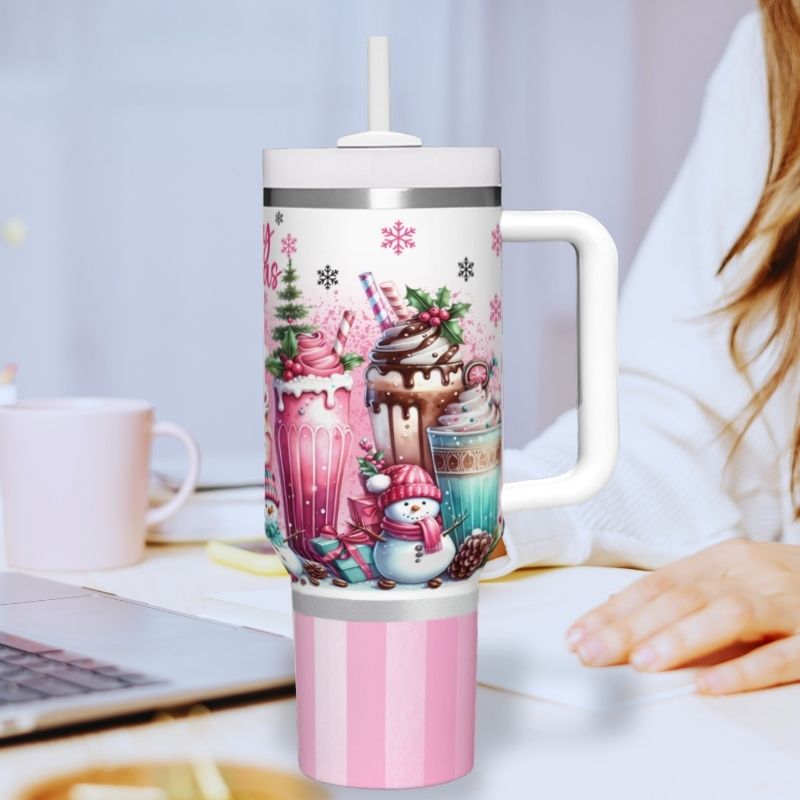 Christmas Frosted Pink Sodas | 40 0z Tumblers