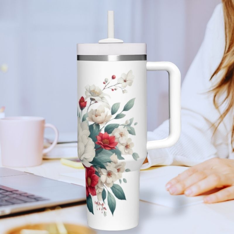 Red Cardinal with White Flowers | 40 oz Tumbler