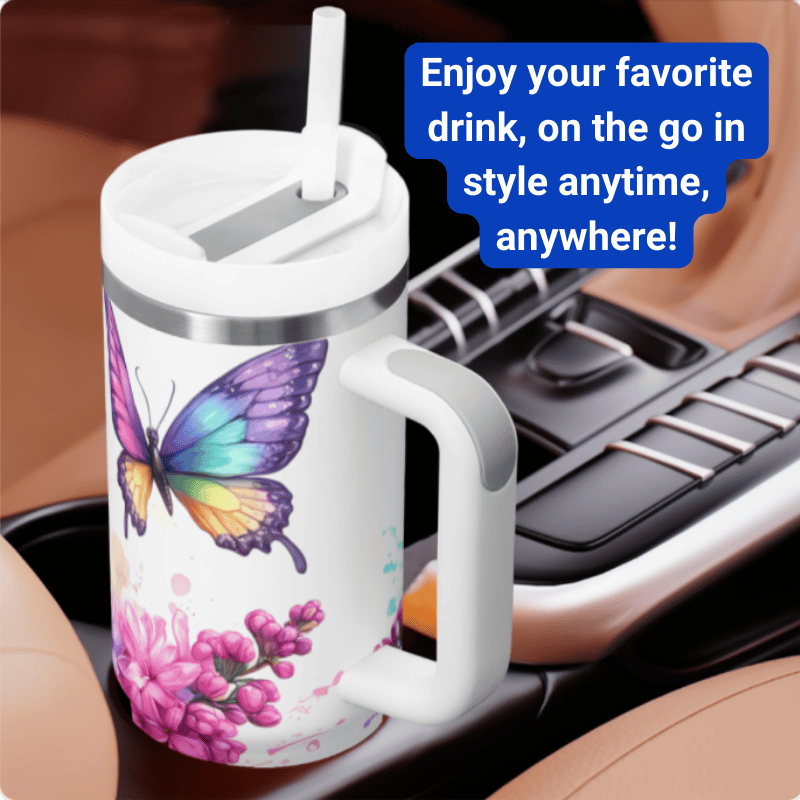 a coffee mug with a butterfly painted on it