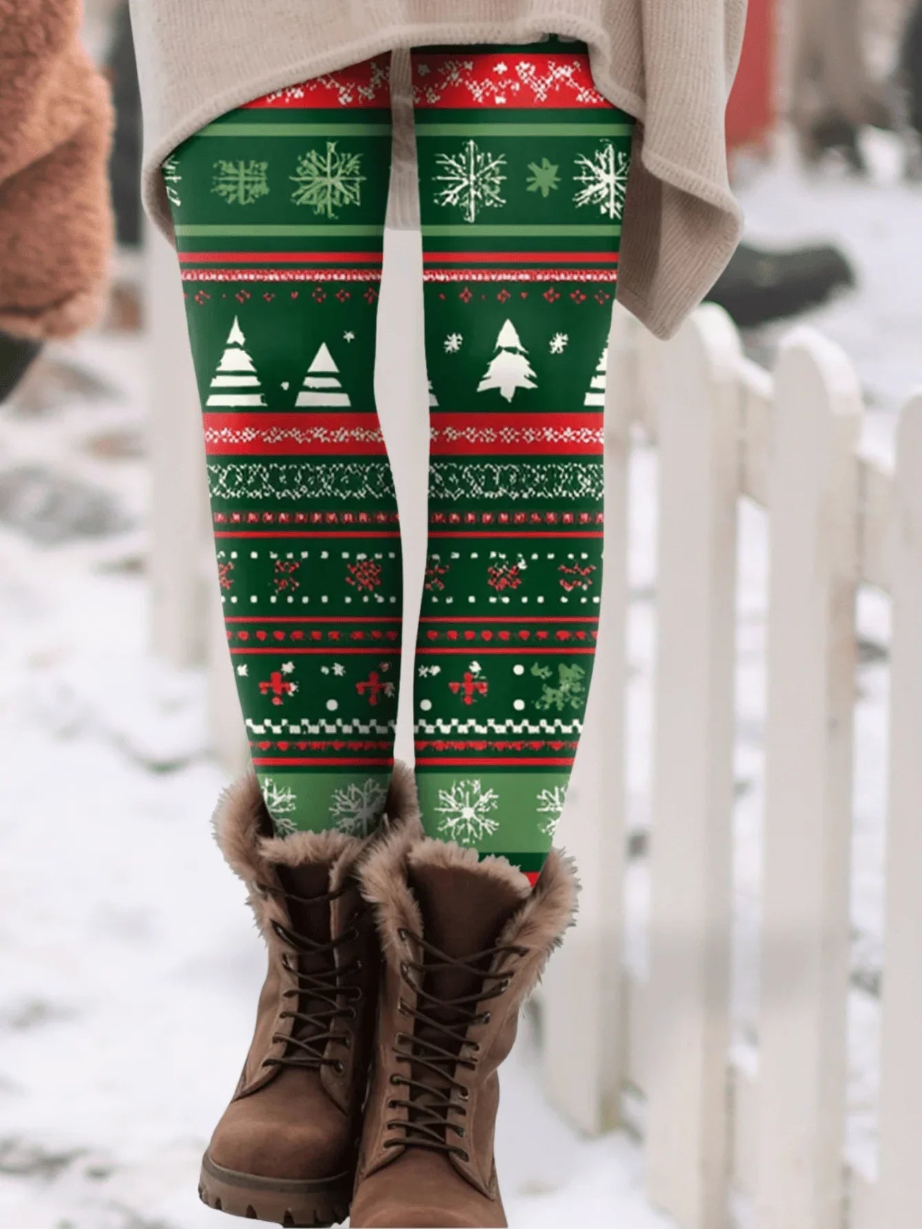 Christmas Print Fleece Leggings