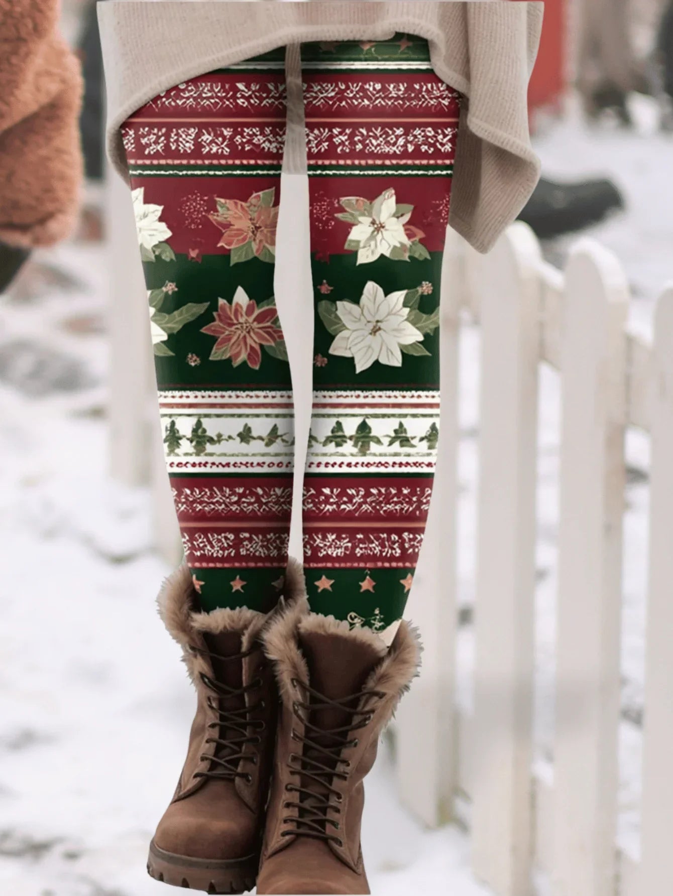 Christmas Print Fleece Leggings