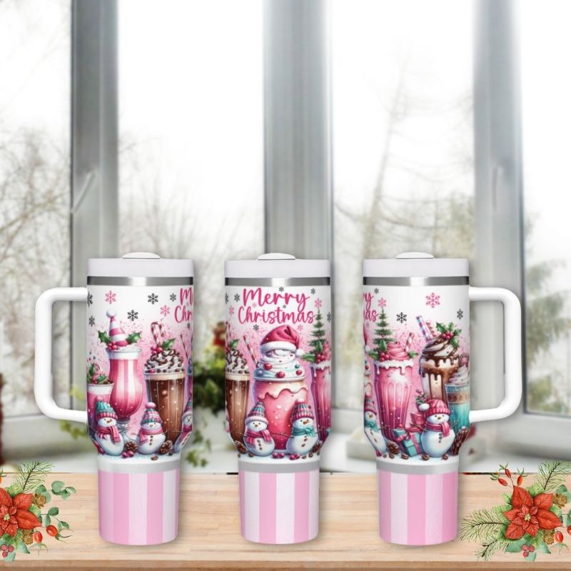 Christmas Frosted Pink Sodas | 40 0z Tumblers