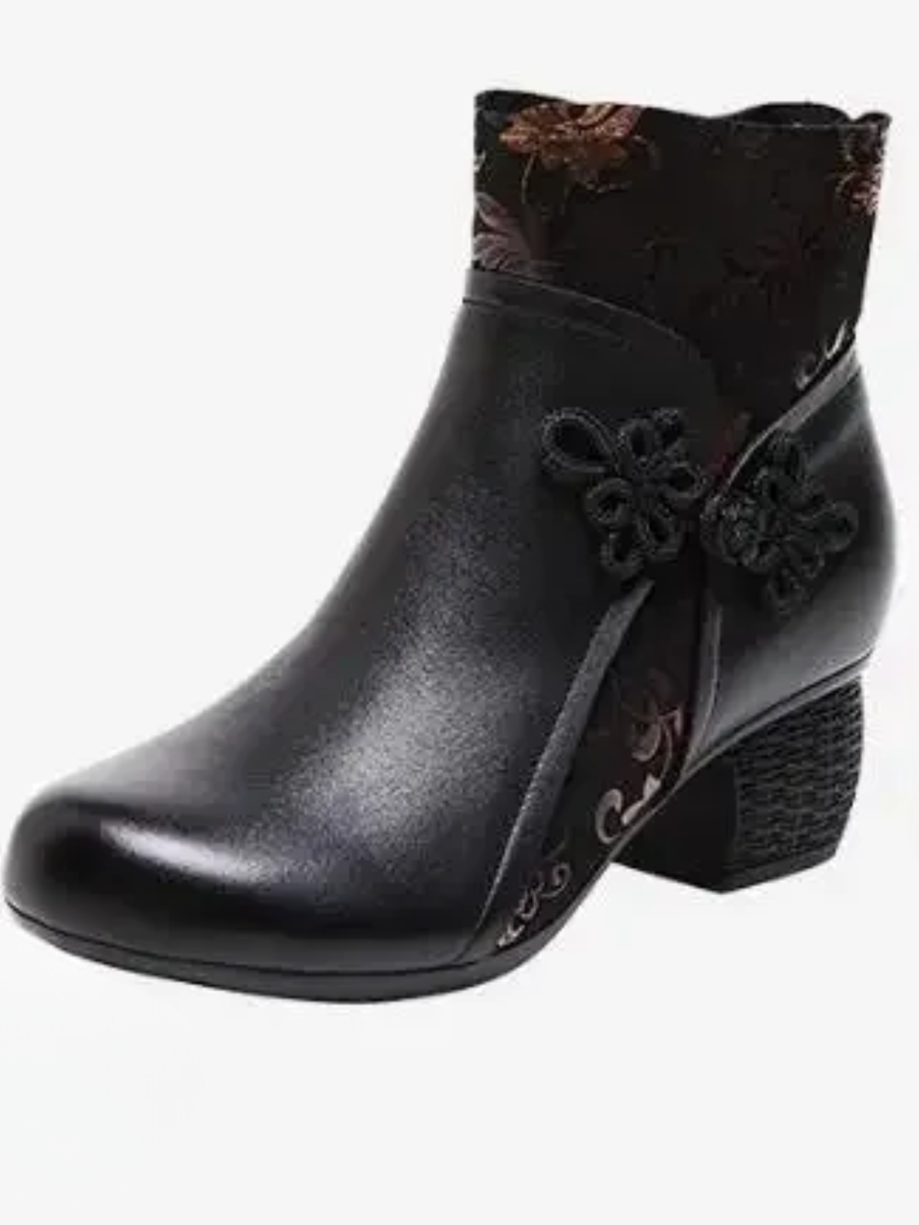 Genuine Leather Ankle Boots With Ethnic Print Winter