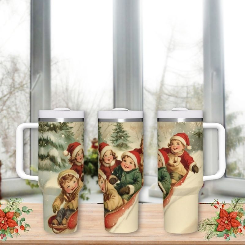 Vintage Snow Sledding Scene | 40 oz Tumbler