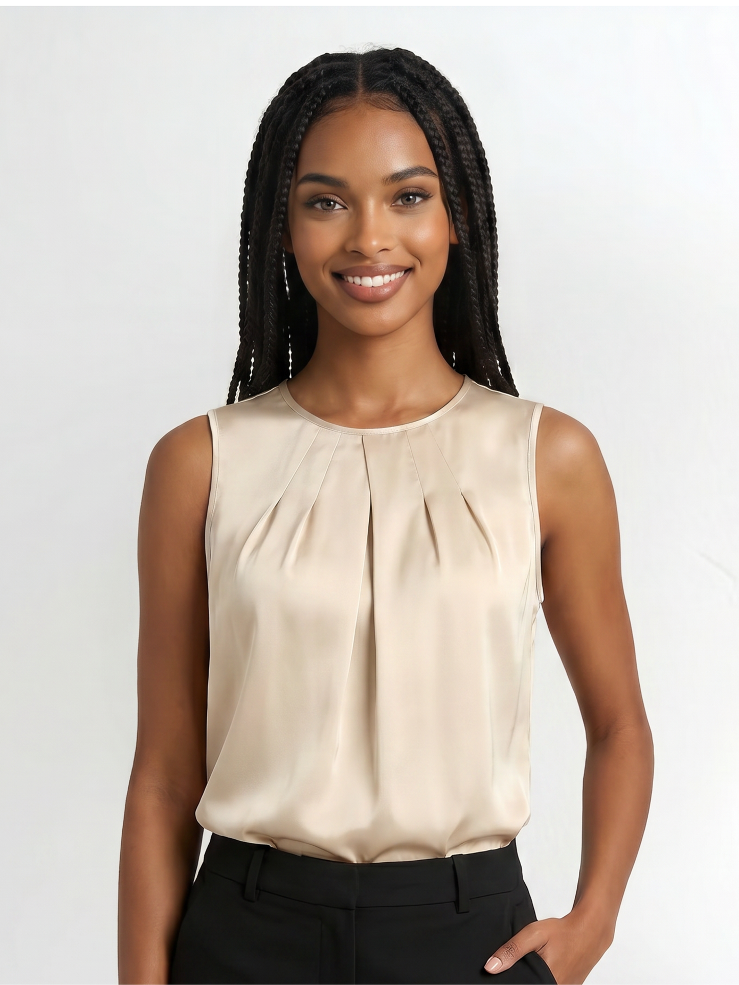 Champagne O Neck Tank Sleeveless Polyester broadcloth Top