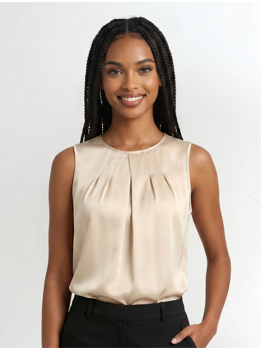 Champagne O Neck Tank Sleeveless Polyester broadcloth Top