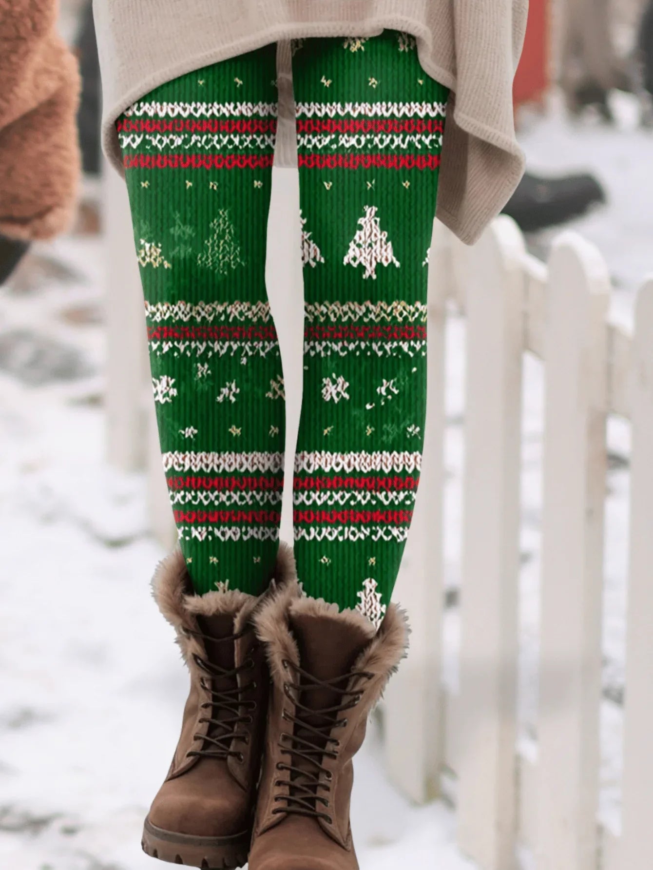 Christmas Print Fleece Leggings
