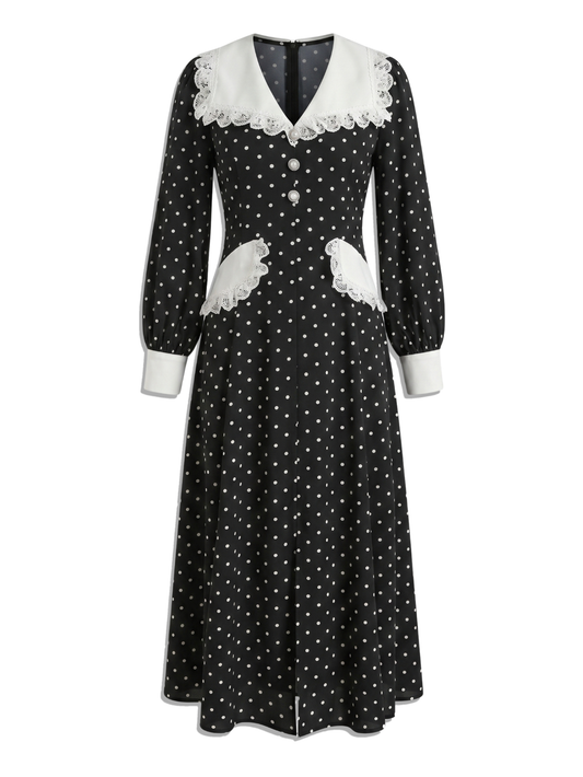 Slim Print Womens Dress With Doll Collar For Office Midi