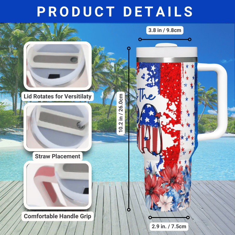 a picture of the product details for a travel mug