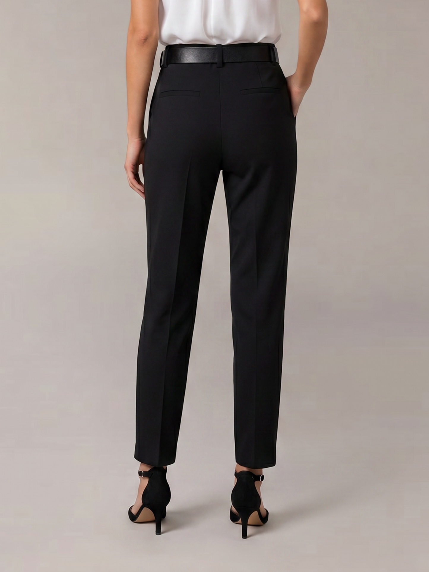 Black High Waist Casual Pants With Belt Buttons
