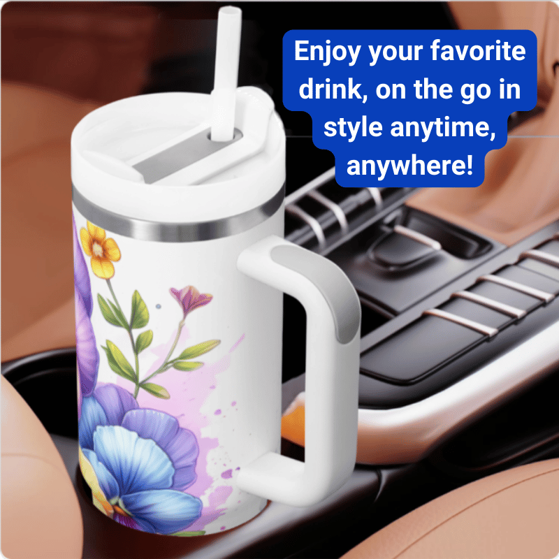 a coffee mug sitting on top of a car dashboard