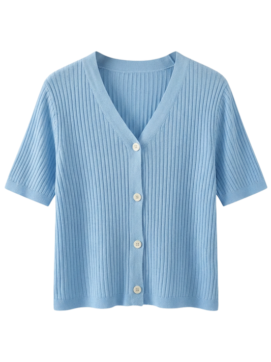 Sky Blue Ice Silk Knit Cardigan Crop Top