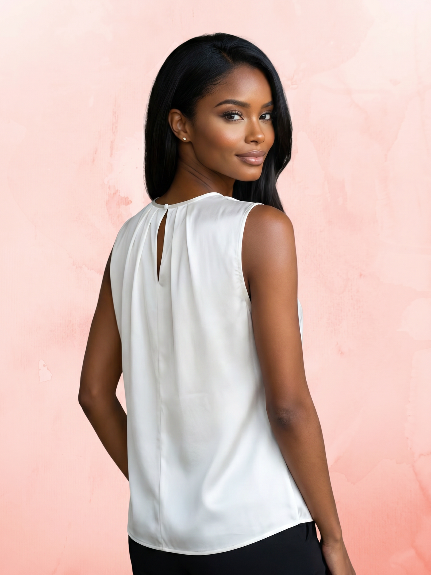 White O Neck Tank Sleeveless Polyester Broadcloth Top