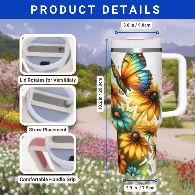 the product details of a travel mug