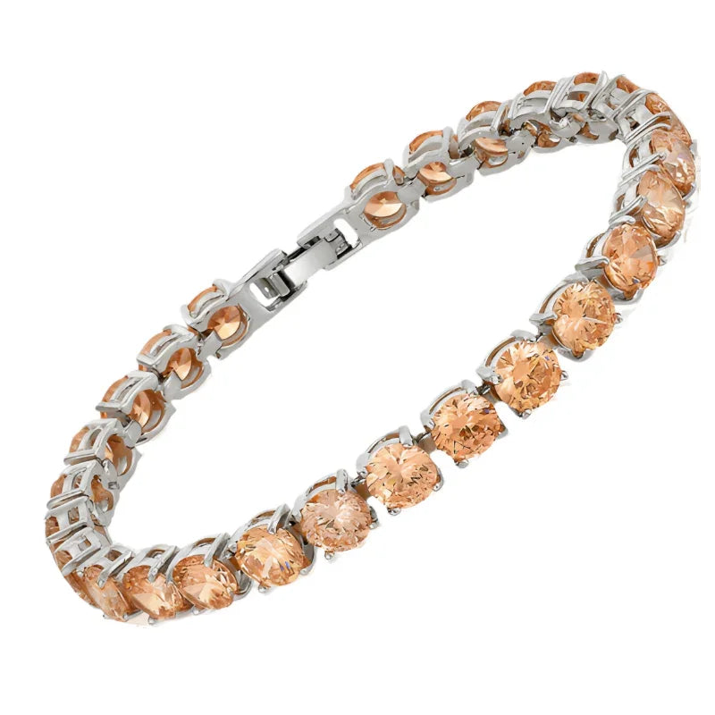 Champagne Color CZ Crystal Tennis Bracelet Silver Plated