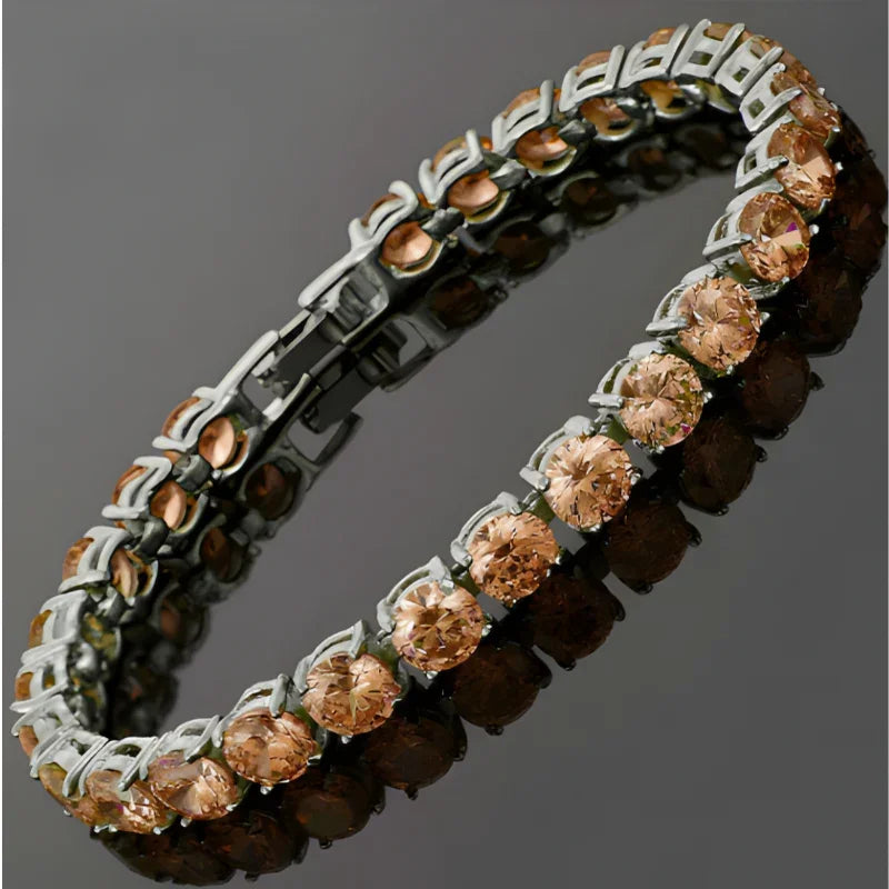 Champagne Color CZ Crystal Tennis Bracelet Silver Plated