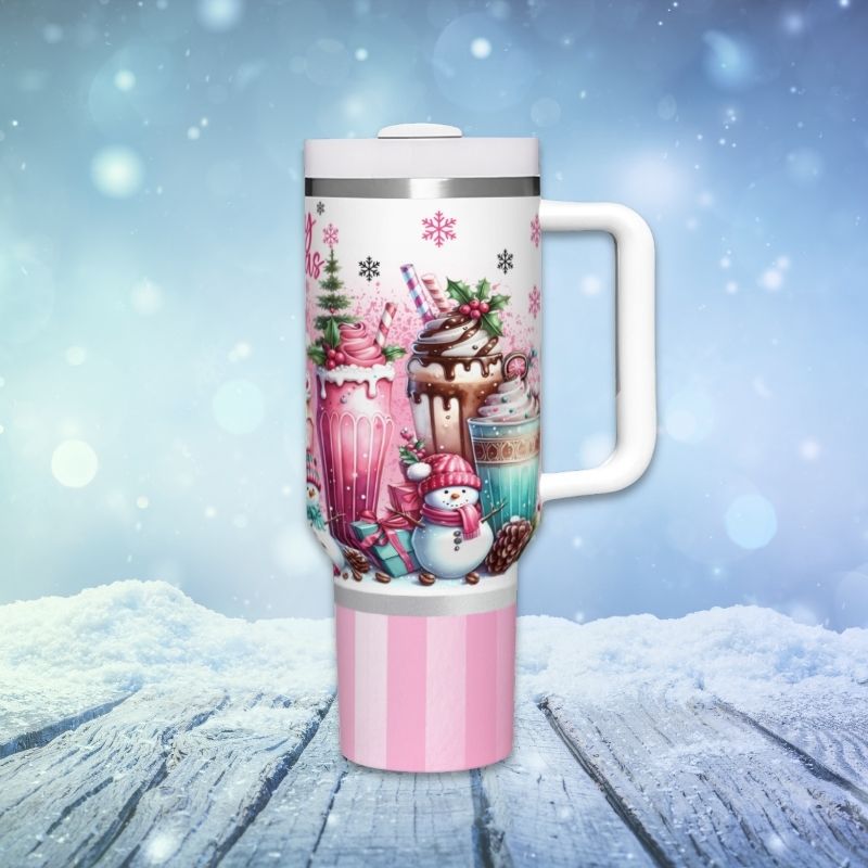 Christmas Frosted Pink Sodas | 40 0z Tumblers