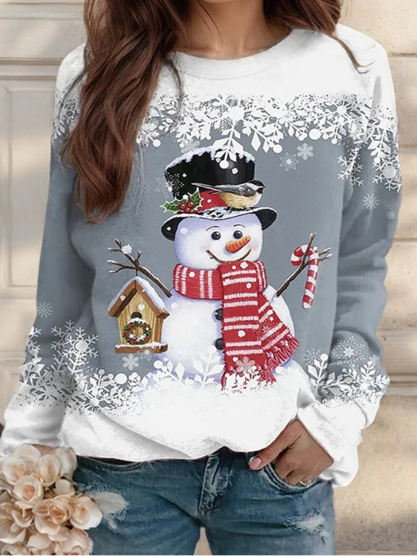 Christmas Snowman Print Sweatshirts
