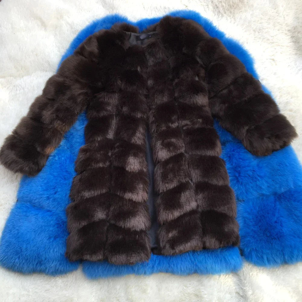 Long Sleeve Camel Faux Fur Coat With Thick Warm Lining