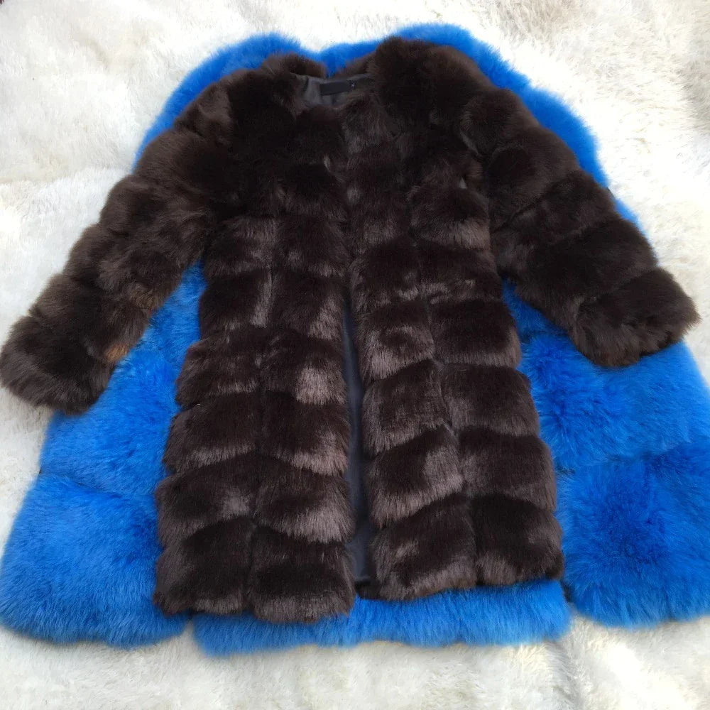 Long Sleeve Camel Faux Fur Coat With Thick Warm Lining