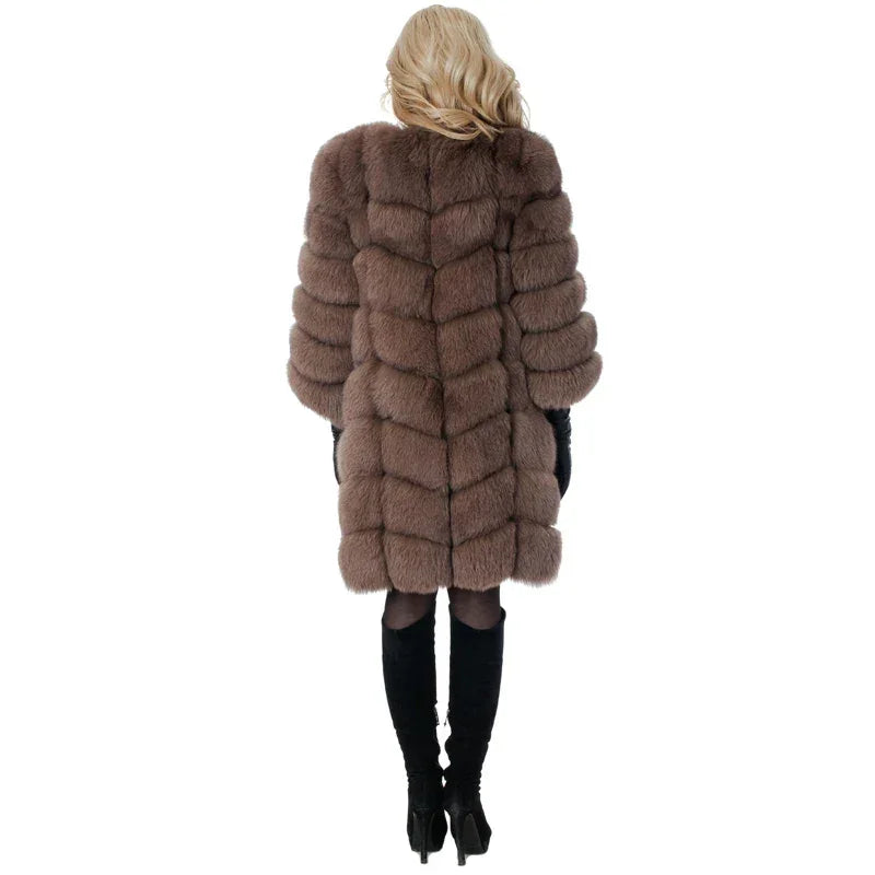 Long Sleeve Camel Faux Fur Coat With Thick Warm Lining