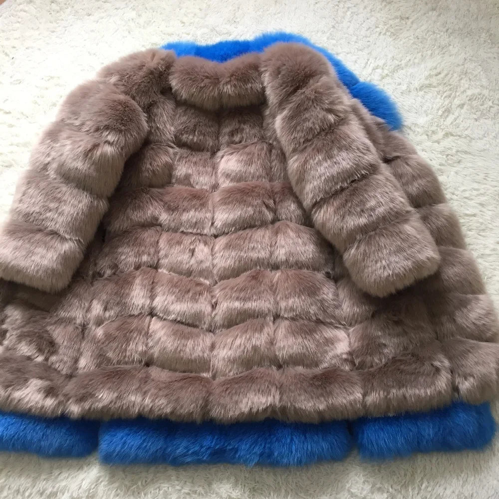 Long Sleeve Camel Faux Fur Coat With Thick Warm Lining