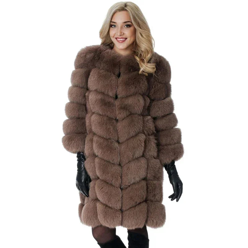 Long Sleeve Camel Faux Fur Coat With Thick Warm Lining