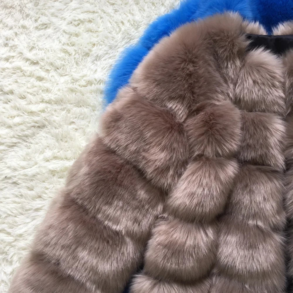 Long Sleeve Camel Faux Fur Coat With Thick Warm Lining