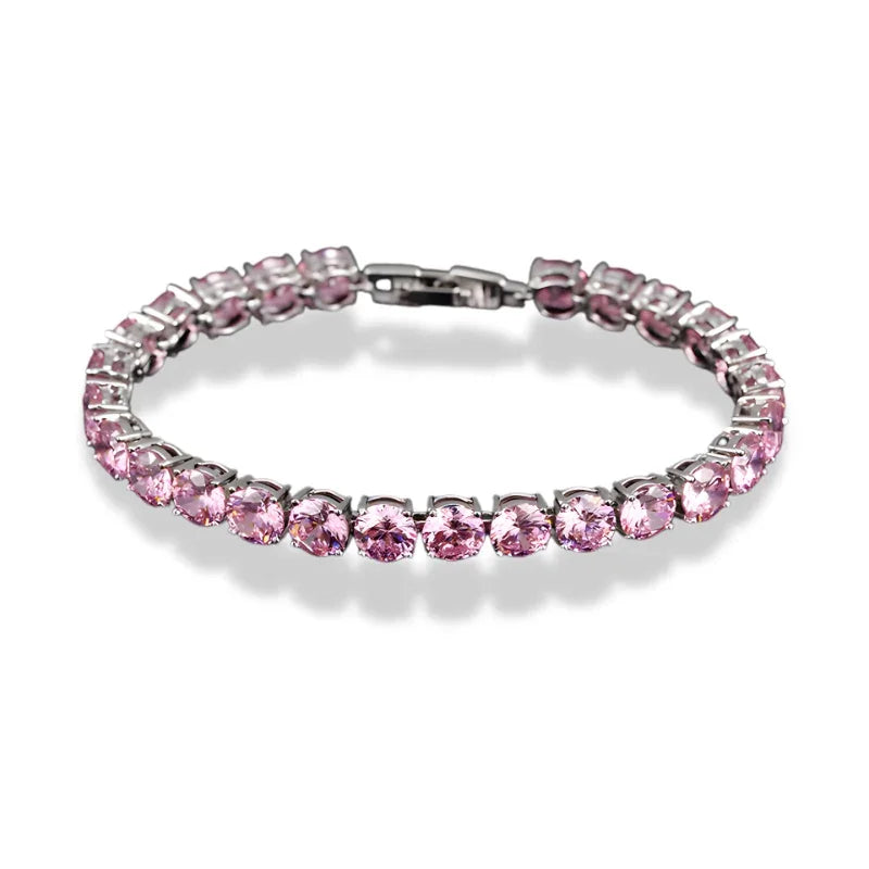 Pink CZ Crystal Tennis Bracelet | Silver Plated