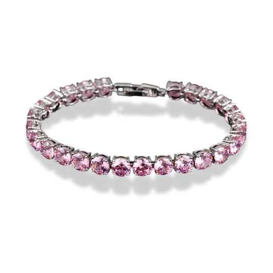 Pink CZ Crystal Tennis Bracelet | Silver Plated