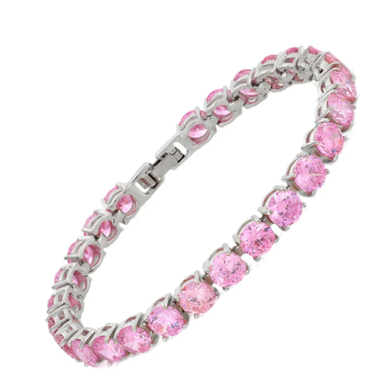 Pink CZ Crystal Tennis Bracelet | Silver Plated