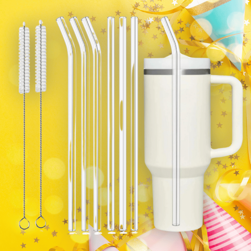 6 Pack Plastic Replacement Straws with Cleaning Brush