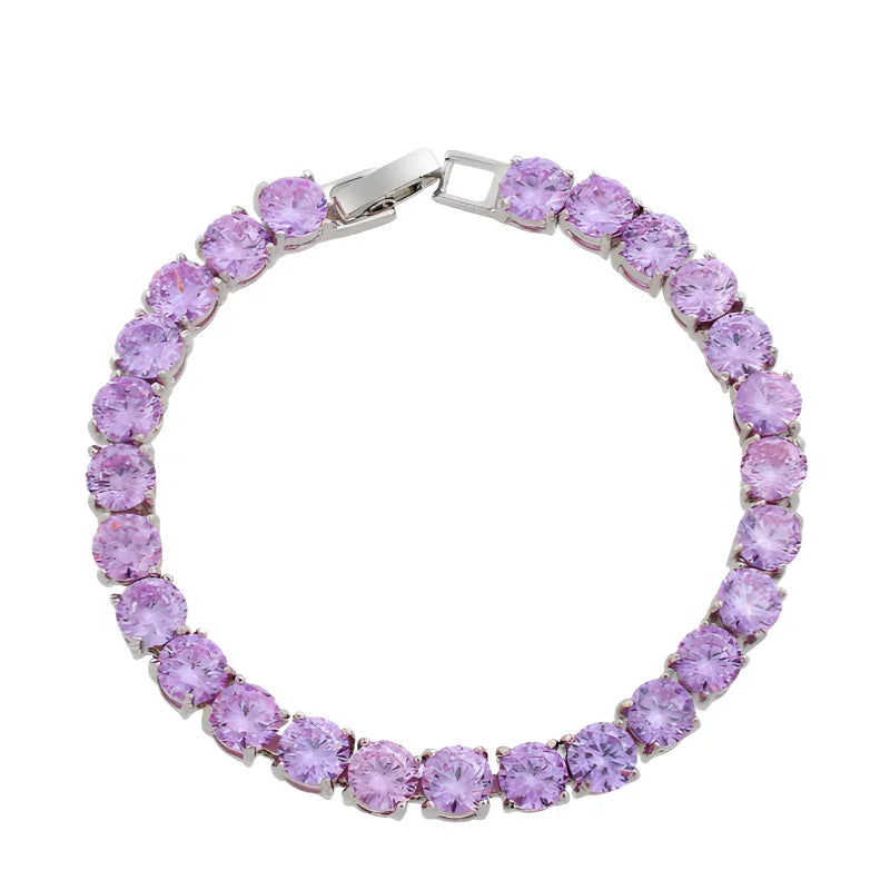 Purple CZ Crystal Tennis Bracelet | Silver Plated Gift