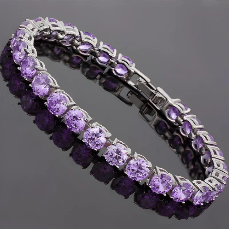 Purple CZ Crystal Tennis Bracelet | Silver Plated Gift