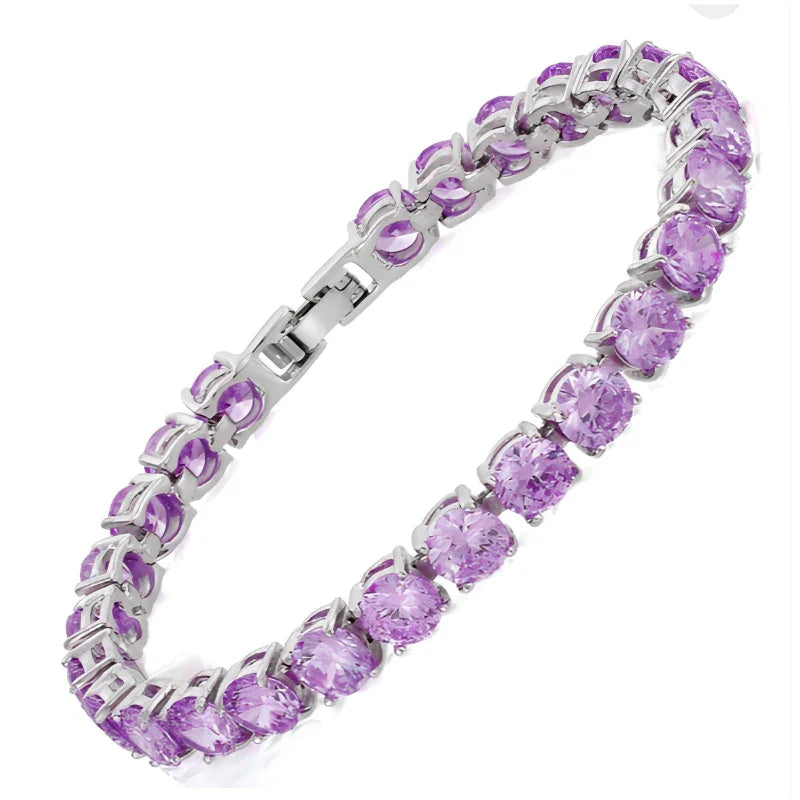 Purple CZ Crystal Tennis Bracelet | Silver Plated Gift
