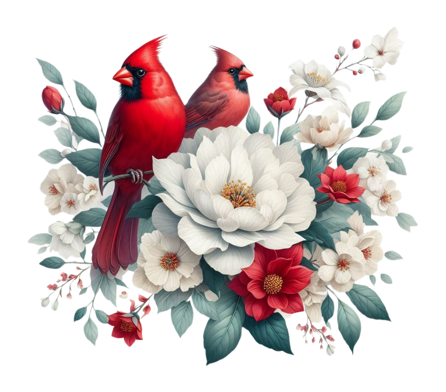 Red Cardinal with White Flowers | 40 oz Tumbler