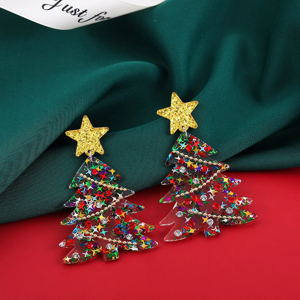 2 Pack Hypoallergenic Christmas Elk Earrings Cartoon Tree