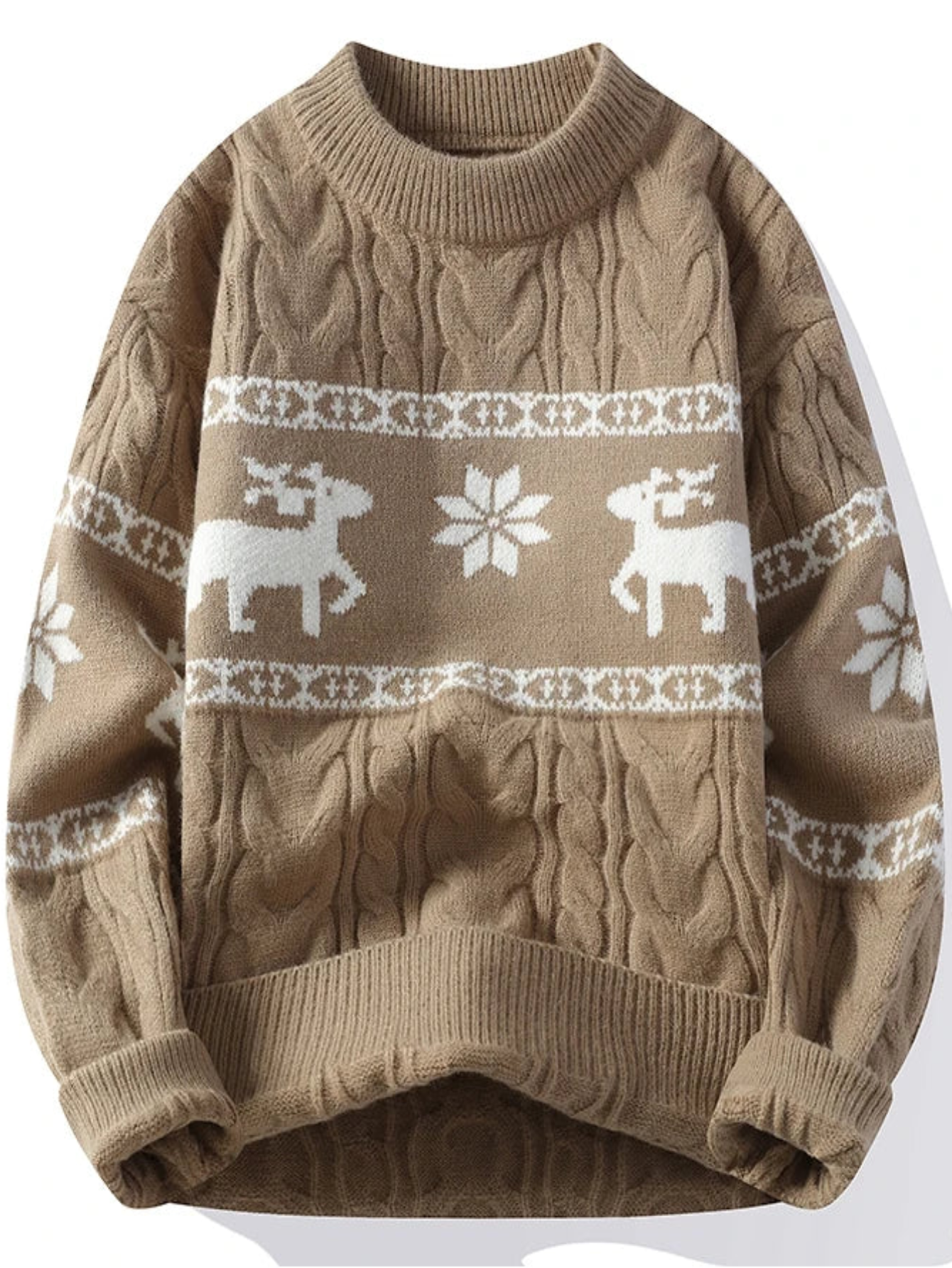 Winter Cashmere Sweater With Deer Pattern Knit