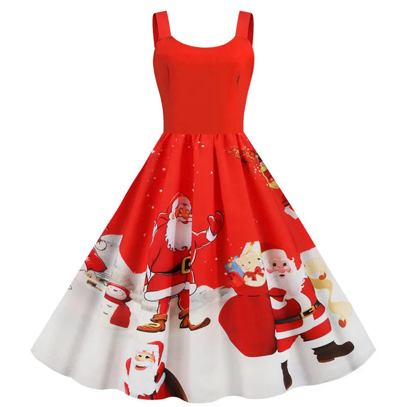 Women's Christmas Printed Midi Party Dress