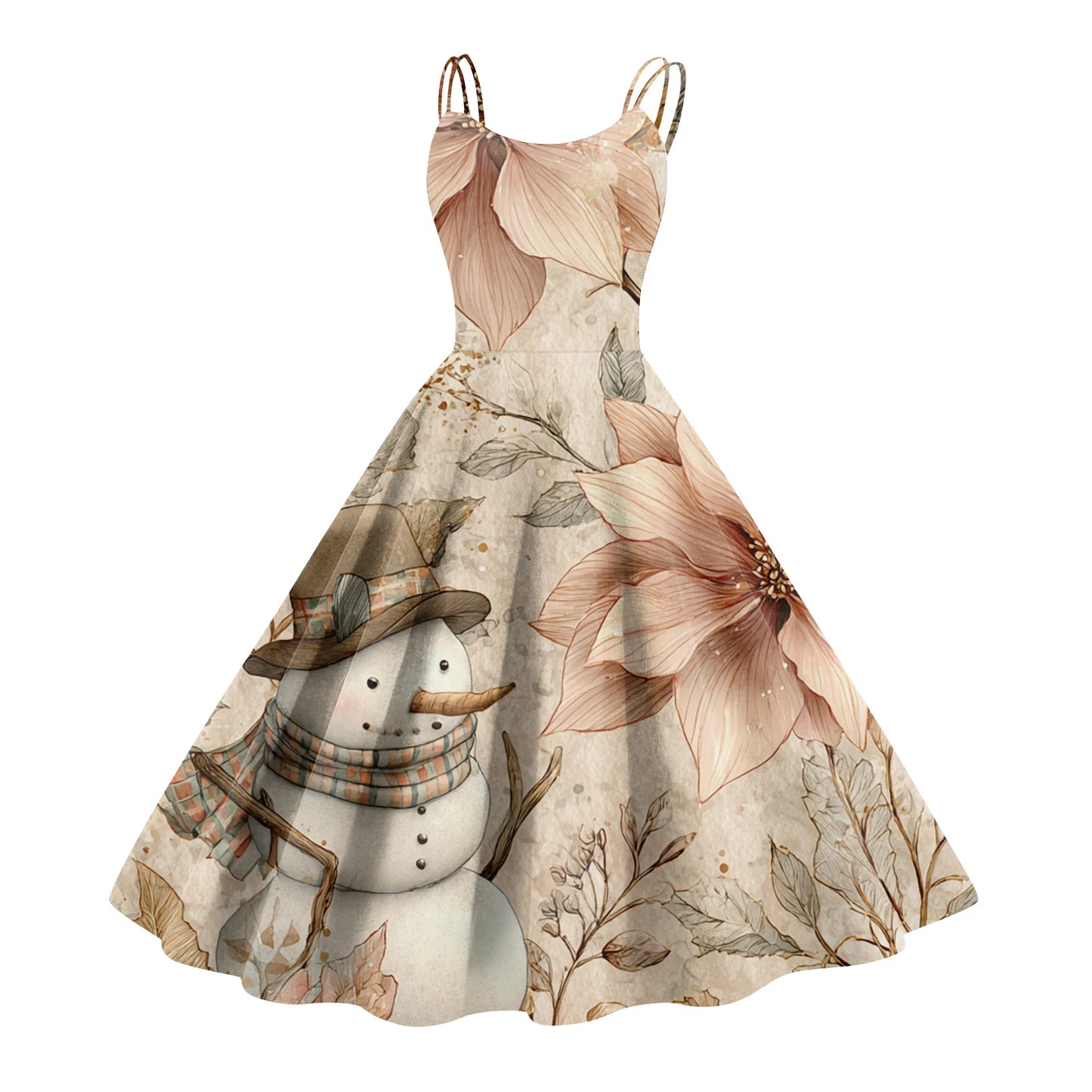 Slim Spaghetti Strap Christmas Polyester Dress Women's