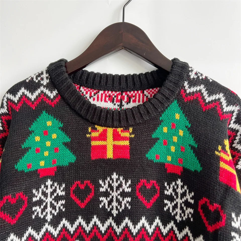 Christmas Snowflake, Trees, Stockings Long Knitted Sweater