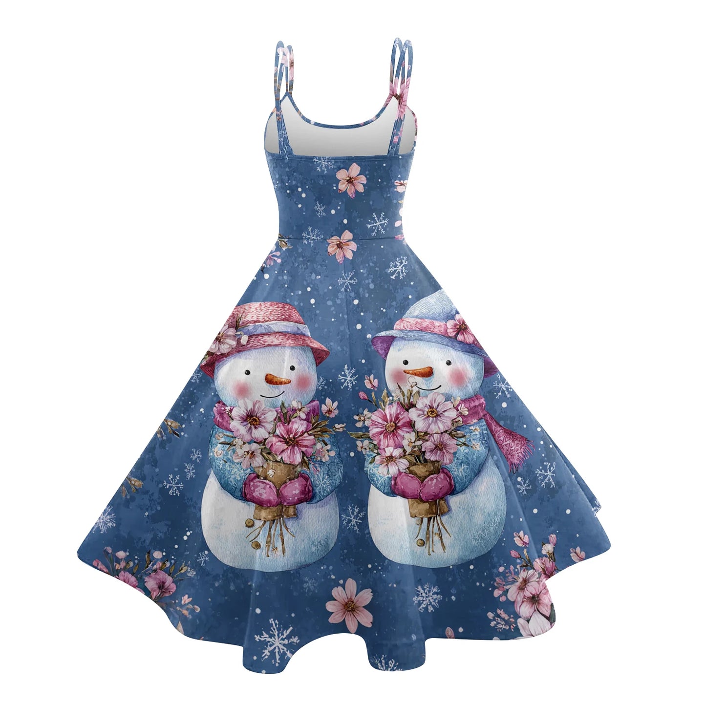 Women Christmas Print Spaghetti Strap Polyester Dress