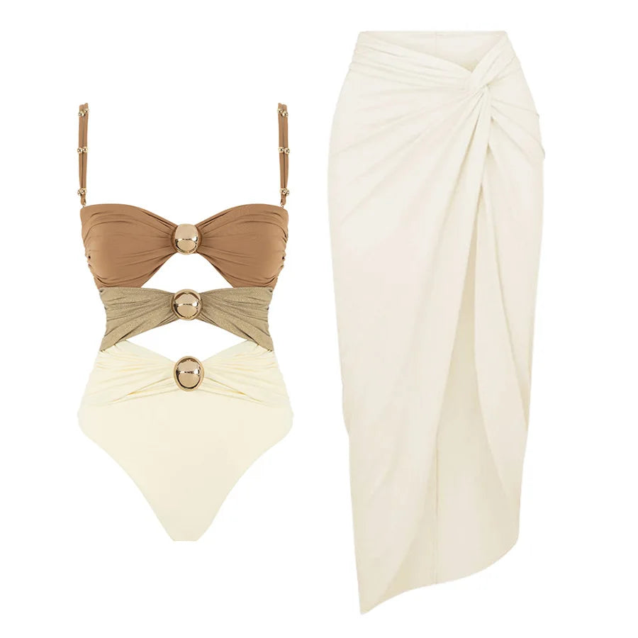 Flower Ruffle Swimsuit With Cover Up V Neck Bikini