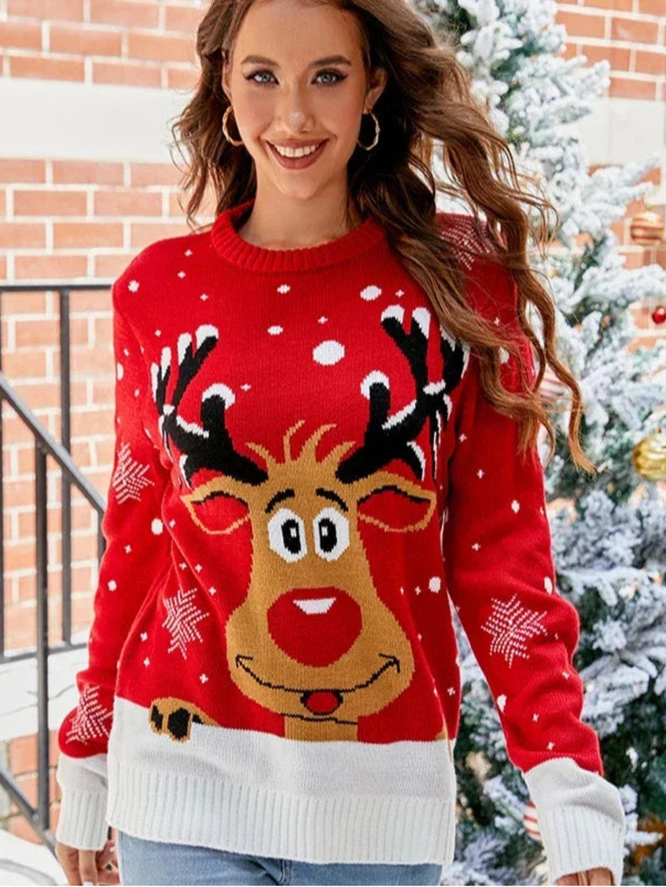 Christmas Reindeer Printed Jacquard Sweater