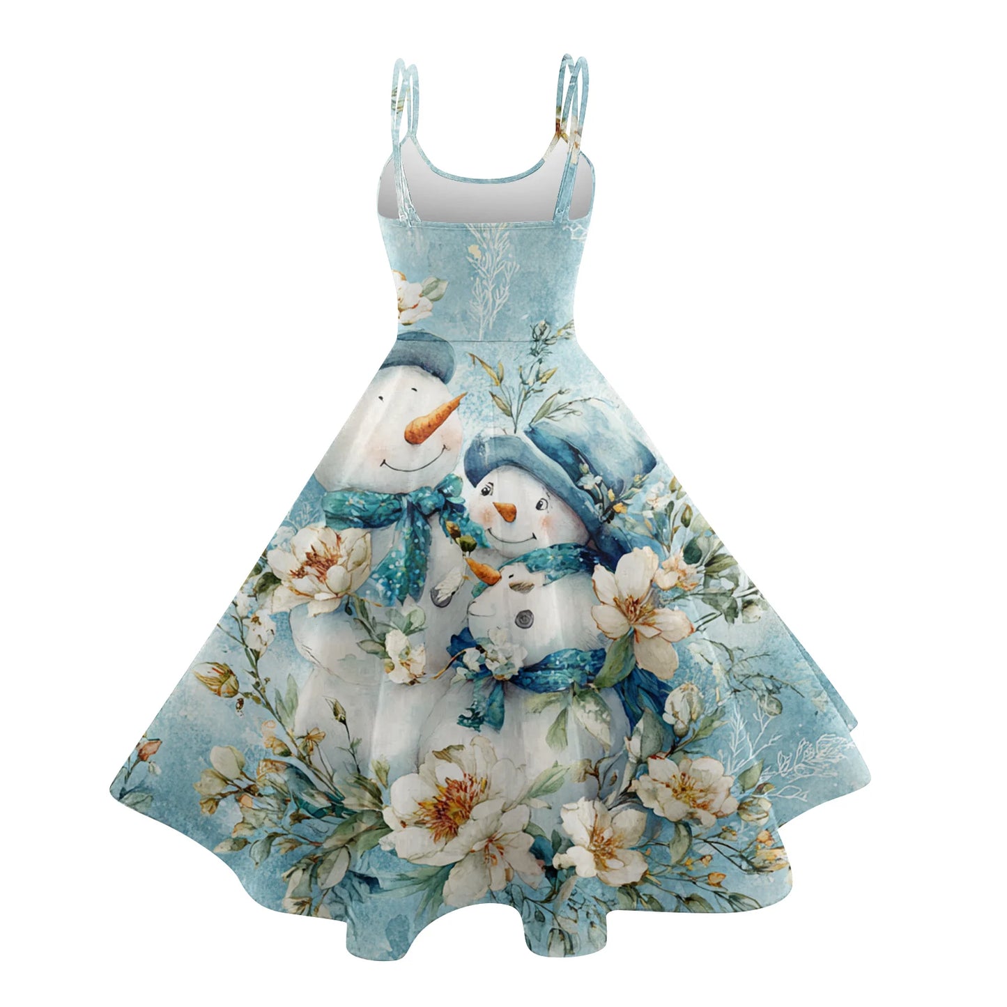 Women Christmas Print Spaghetti Strap Polyester Dress