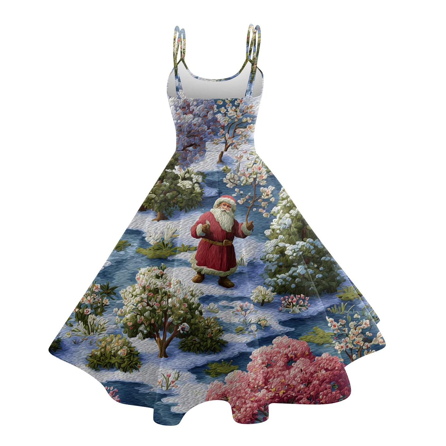 Round Neck Polyester Christmas Print Women's Loose Dress