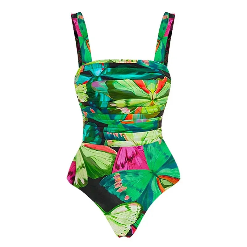 Flower Ruffle Swimsuit With Cover Up V Neck Bikini